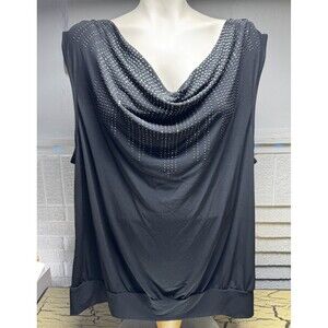 Style & Co Black Sleeveless Tank Shirt Top Silver Rhinestones Women’s Plus 3X